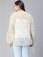 Women Floral Print Multicolor Round Neck Long Sleeve Plus Size Top-S23128PBL002