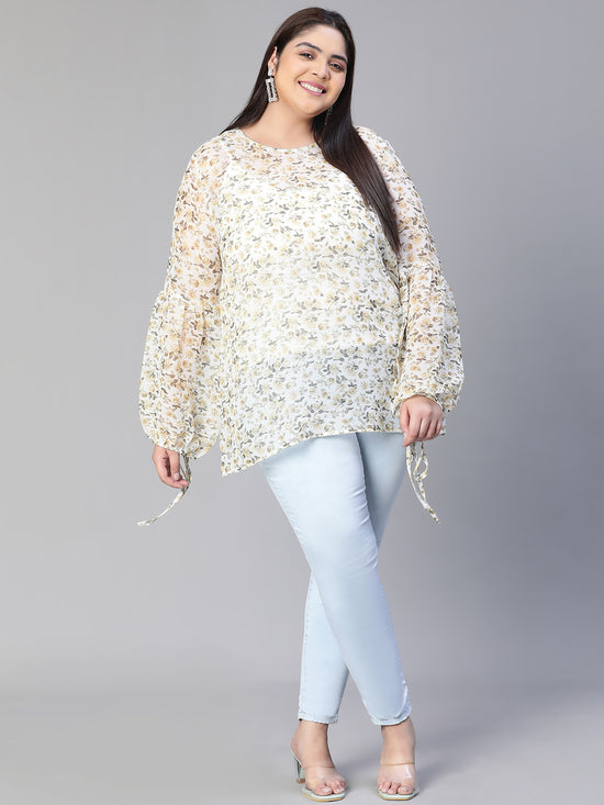 Women Floral Print Multicolor Round Neck Long Sleeve Plus Size Top-S23128PBL002