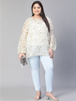 Women Floral Print Multicolor Round Neck Long Sleeve Plus Size Top-S23128PBL002