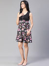 Women Black Floral Print Round Neck Sleeveless Buttoned Dress-S23134WDR001