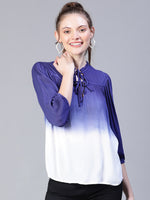 Women Blue Round Neck Tie-Up Tie Dye Top-S23141WBL003