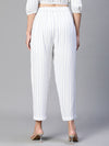 Women White Stripe Print Elasticated& Buttoned Cotton  Pant-S23145WP0005