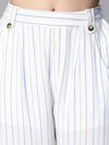 Women White Stripe Print Elasticated& Buttoned Cotton  Pant-S23145WP0005