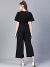 Women Black Smocked V-Neck Short Sleeve Jumpsuit-S23159WOV002