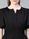 Women Black Smocked V-Neck Short Sleeve Jumpsuit-S23159WOV002