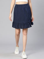 Women Blue Schiffli Cotton With Lining Skirt-S23222WSK002