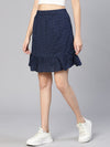 Women Blue Schiffli Cotton With Lining Skirt-S23222WSK002