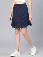 Women Blue Schiffli Cotton With Lining Skirt-S23222WSK002