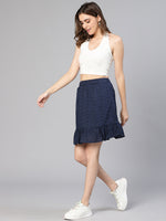 Women Blue Schiffli Cotton With Lining Skirt-S23222WSK002