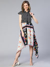 Women Scarf Print With Stripe Printed Mix & Match High-Low  Polyester Dress-S23226WDR001