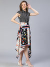 Women Scarf Print With Stripe Printed Mix & Match High-Low  Polyester Dress-S23226WDR001