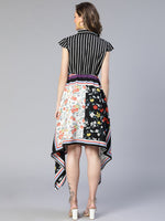 Women Scarf Print With Stripe Printed Mix & Match High-Low  Polyester Dress-S23226WDR001