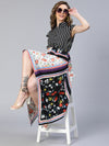 Women Scarf Print With Stripe Printed Mix & Match High-Low  Polyester Dress-S23226WDR001