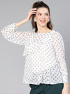 Women White Printed Ruffled Polyester  Top-S23245WBL001