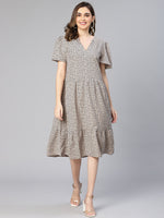 Women Grey Abstract Dot Print Short Sleeve Knee Length Polyester Dress-S23249WDR001