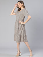 Women Grey Abstract Dot Print Short Sleeve Knee Length Polyester Dress-S23249WDR001