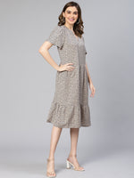 Women Grey Abstract Dot Print Short Sleeve Knee Length Polyester Dress-S23249WDR001