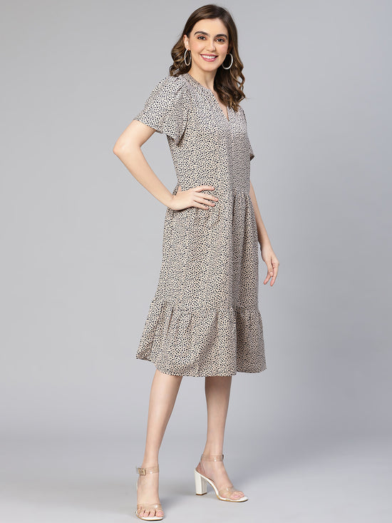 Women Grey Abstract Dot Print Short Sleeve Knee Length Polyester Dress-S23249WDR001