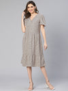 Women Grey Abstract Dot Print Short Sleeve Knee Length Polyester Dress-S23249WDR001