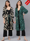 Women Black Abstract Print Belted Polyester Nightwear Cover Up-S23260WNW001