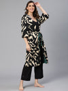 Women Black Abstract Print Belted Polyester Nightwear Cover Up-S23260WNW001