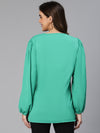 Women Soild Green V-Neck Polyester Long Sleeve Top-S23262WBL001