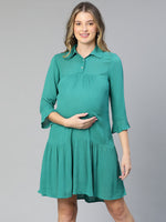 Women Collared Bell Sleeved Green Maternity Dress-S23281MADR02