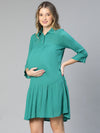 Women Collared Bell Sleeved Green Maternity Dress-S23281MADR02