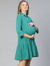 Women Collared Bell Sleeved Green Maternity Dress-S23281MADR02