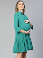 Women Collared Bell Sleeved Green Maternity Dress-S23281MADR02