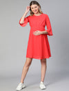 Women Embellished Elsaticated Round Neck Red Maternity Dress-S23283MADR01