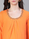 Women Embellished Elsaticated Round Neck Orange Maternity Dress-S23284MADR01