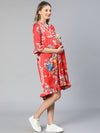 Women Floral Print Ruffled V-Neck Red Maternity Dress-S23290MADR01