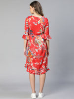 Women Floral Print Ruffled V-Neck Red Maternity Dress-S23290MADR01