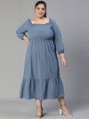 Women Plus Size Smocked Square Neck Cotton Grey Dress-S23412PDR001