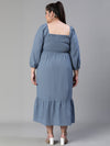 Women Plus Size Smocked Square Neck Cotton Grey Dress-S23412PDR001