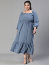 Women Plus Size Smocked Square Neck Cotton Grey Dress-S23412PDR001