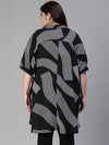 Women Plus Size Printed Button - Down Baggy Style Black Tunic-S23413PBL001