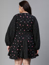 Women Plus Size Floral Print Tie-Knotted Round Neck Black Dress-S23447PDR001