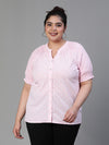 Women Plus Size V- Neck Short Sleeve Pink Top-S23453PBL001