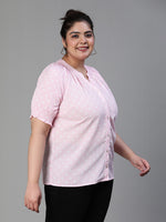 Women Plus Size V- Neck Short Sleeve Pink Top-S23453PBL001