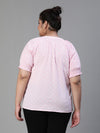 Women Plus Size V- Neck Short Sleeve Pink Top-S23453PBL001