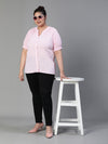 Women Plus Size V- Neck Short Sleeve Pink Top-S23453PBL001