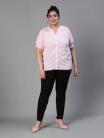 Women Plus Size V- Neck Short Sleeve Pink Top-S23453PBL001