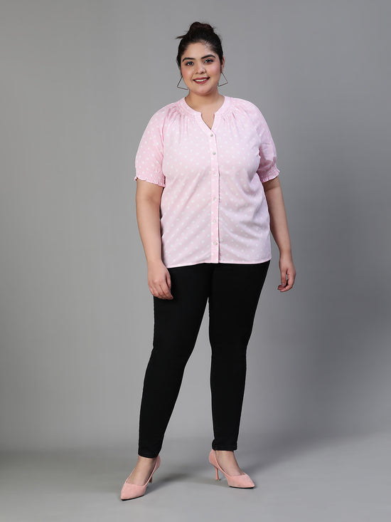 Women Plus Size V- Neck Short Sleeve Pink Top-S23453PBL001