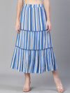 Women Stripe Print Blue Elasticated Flared Skit-S23470WSK001