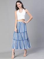 Women Stripe Print Blue Elasticated Flared Skit-S23470WSK001