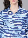 Women Blue  Printed With Zip Mandrain Collar-S23491WBL001