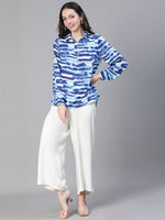 Women Blue  Printed With Zip Mandrain Collar-S23491WBL001