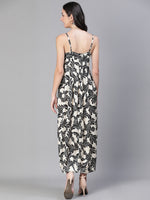 Women Floral Print Shoulder Strapped Black Long Dress-S23500WDR001